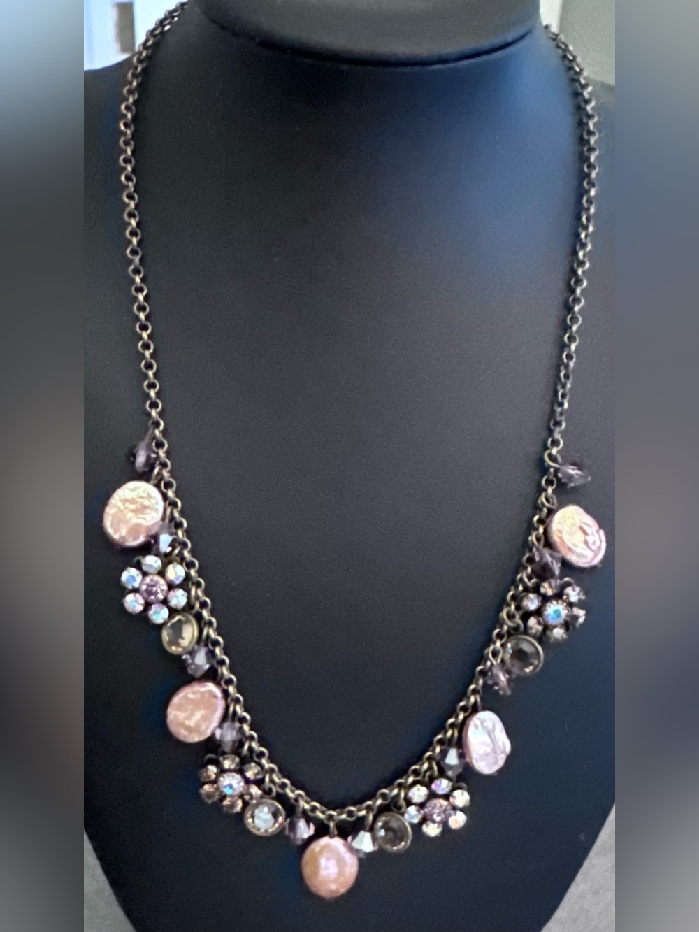 Liz Palacios Delicate Peach Baroque Pearls and Crystal Pendant Necklace